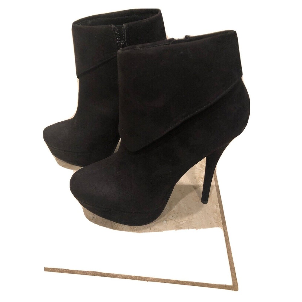 New Forever 21 Womens Black High Heel Microsuede Cuffed Platform Booties Size 6